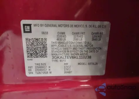 2019 GMC Terrain Sle z USA, uszkodzony, nr VIN 3GKALPEV6KL110238